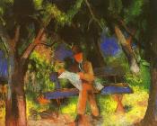 奥古斯特 马克 : Reading man in park